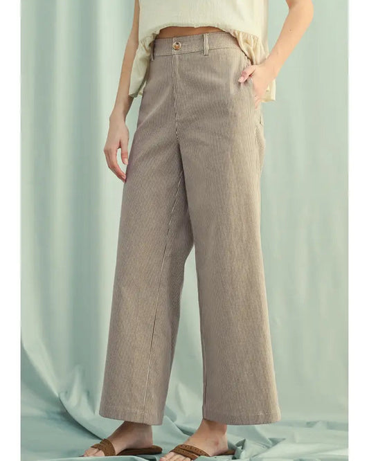 Expresso/Cream Striped Wide-Leg Pants