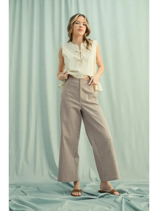 Expresso/Cream Striped Wide-Leg Pants