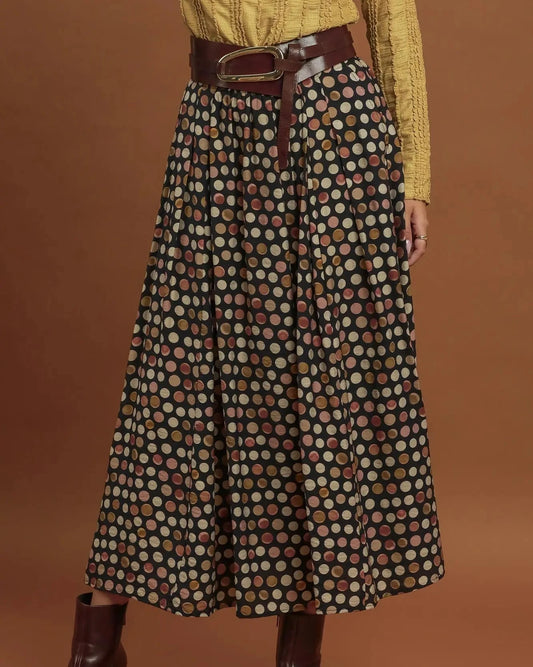 Black Polka Dot Pleated Maxi Skirt