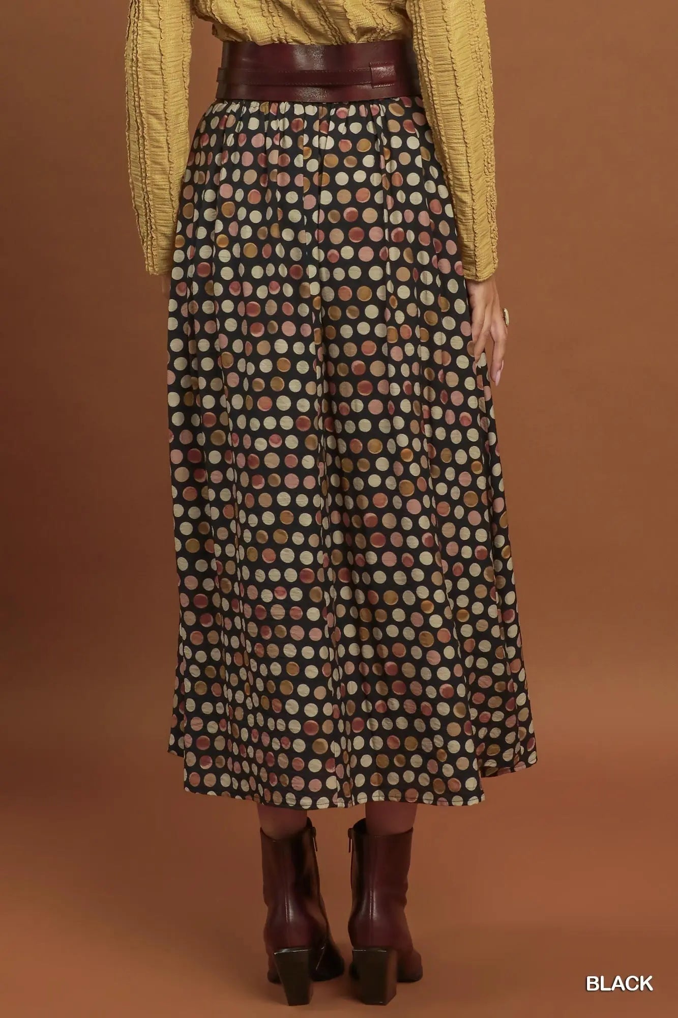 Black Polka Dot Pleated Maxi Skirt