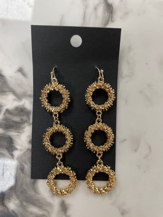 Triple drop Open texture circle 2" earrings (gold or silver)
