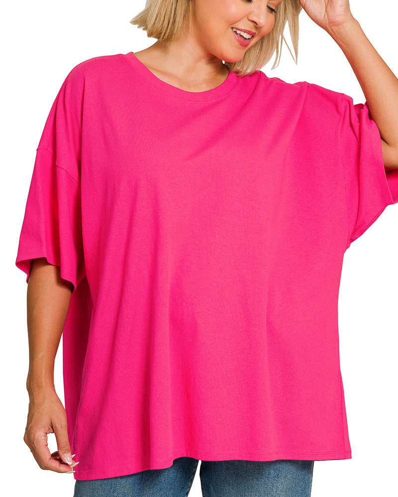 Bright Pink oversized short sleeve tunic tee