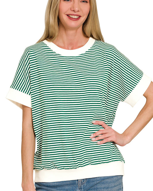 Hunter Green Stripe Trim Banded Top