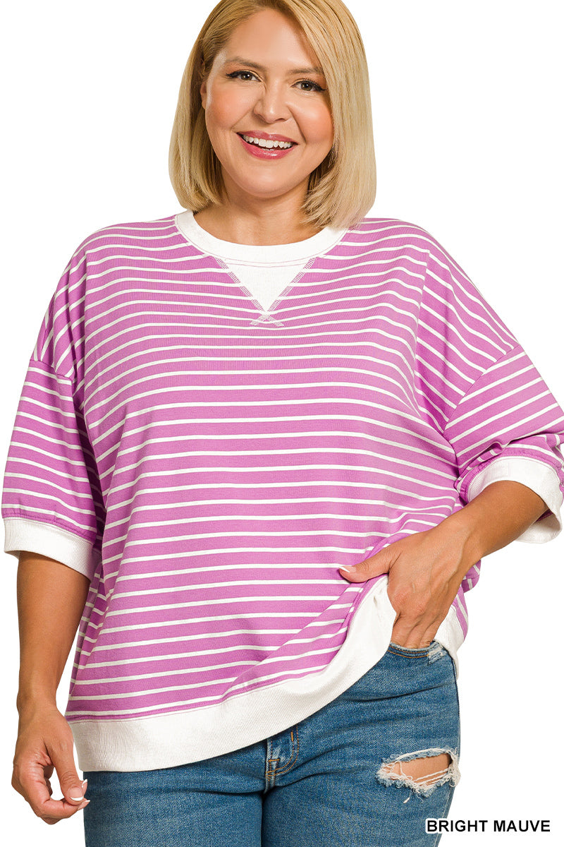 Bright Mauve Striped Banded Tee