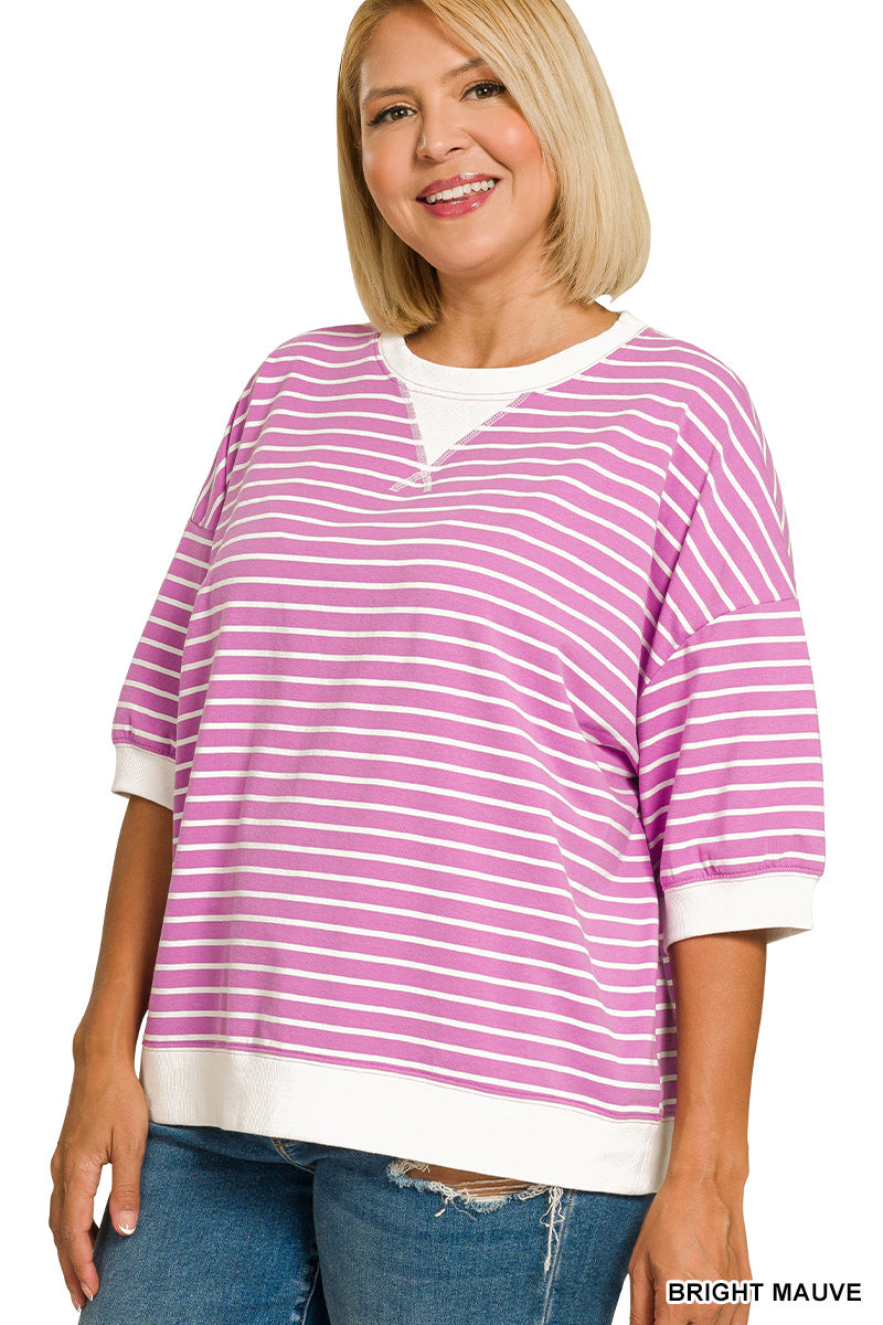 Bright Mauve Striped Banded Tee