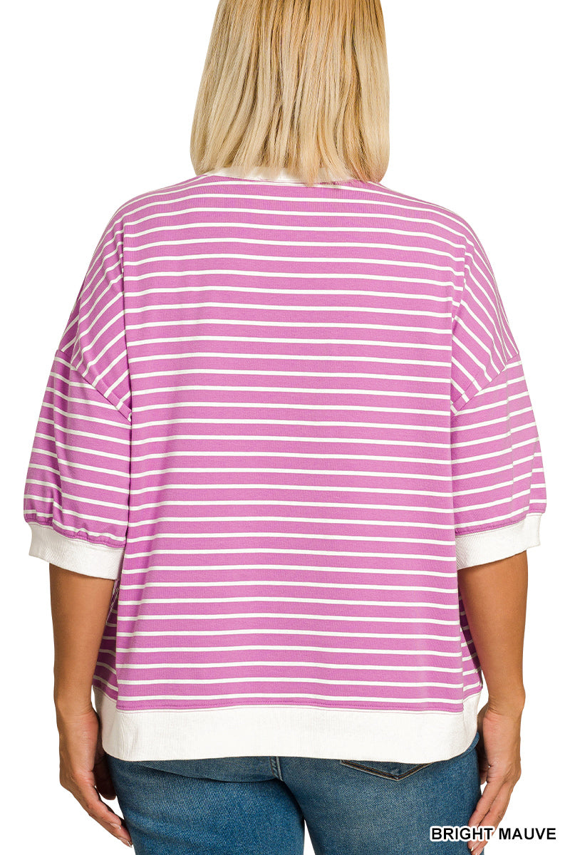 Bright Mauve Striped Banded Tee