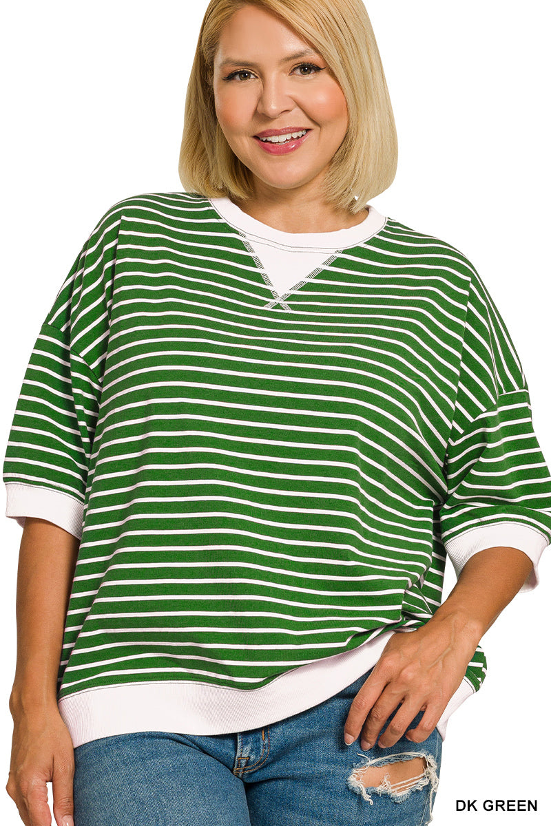 Hunter Green Striped Banded Tee