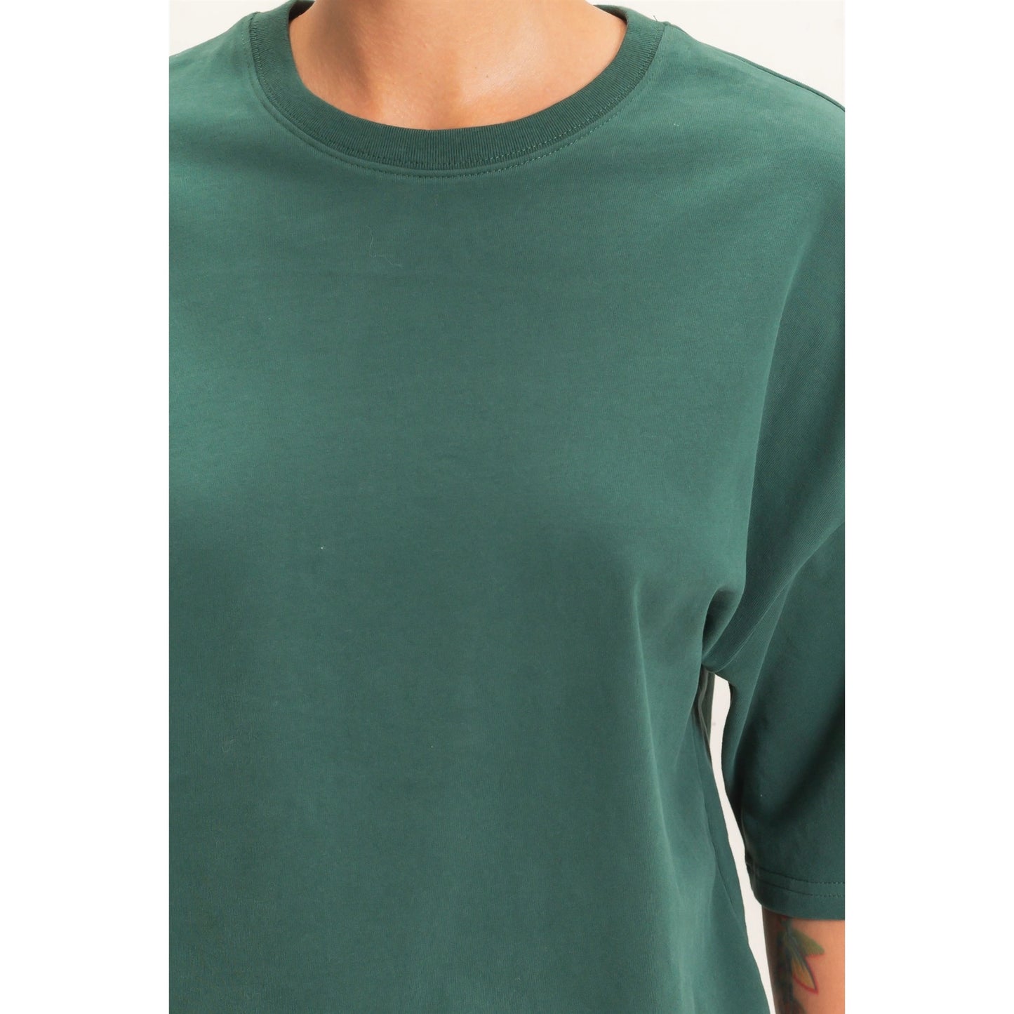Dark Green Washed Crew Neck Short Sleeve Top