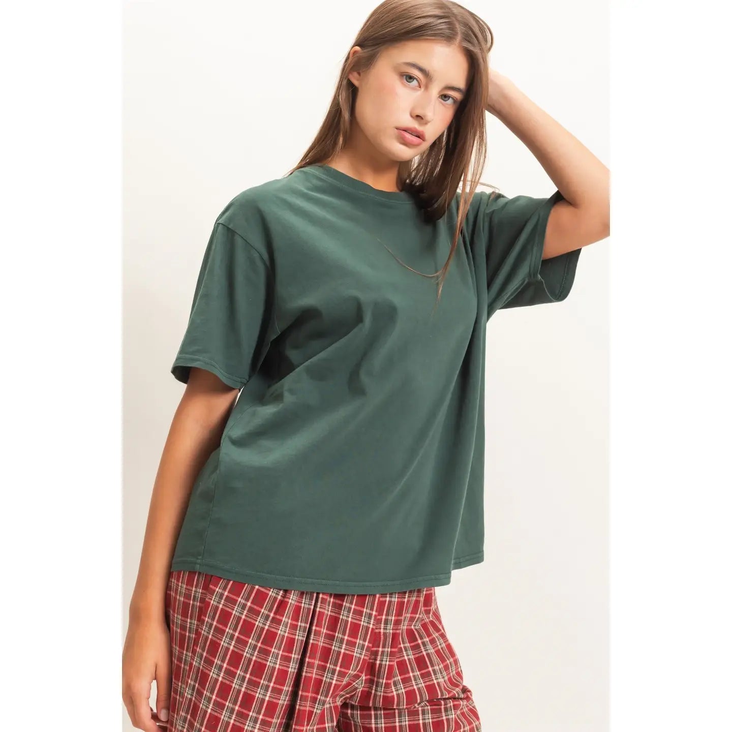 Dark Green Crew Neck Pigment Dye T-Shirt