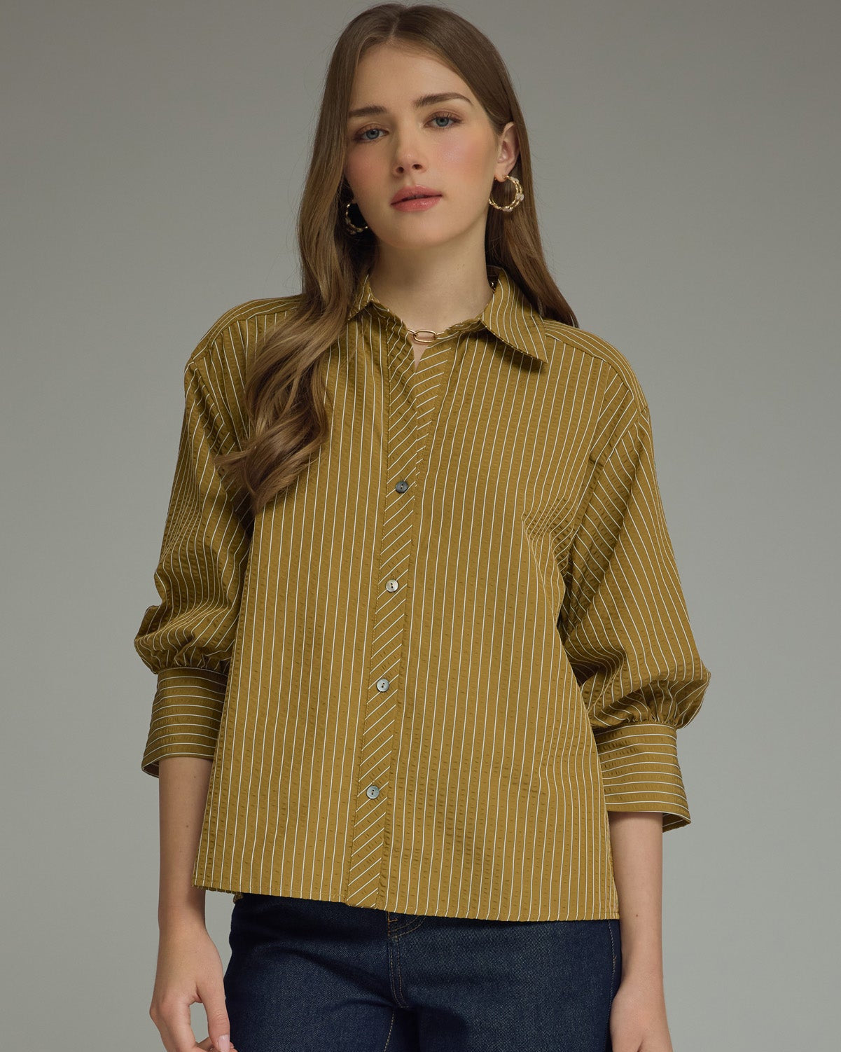 Olive 3/4 sleeves pinstripe top