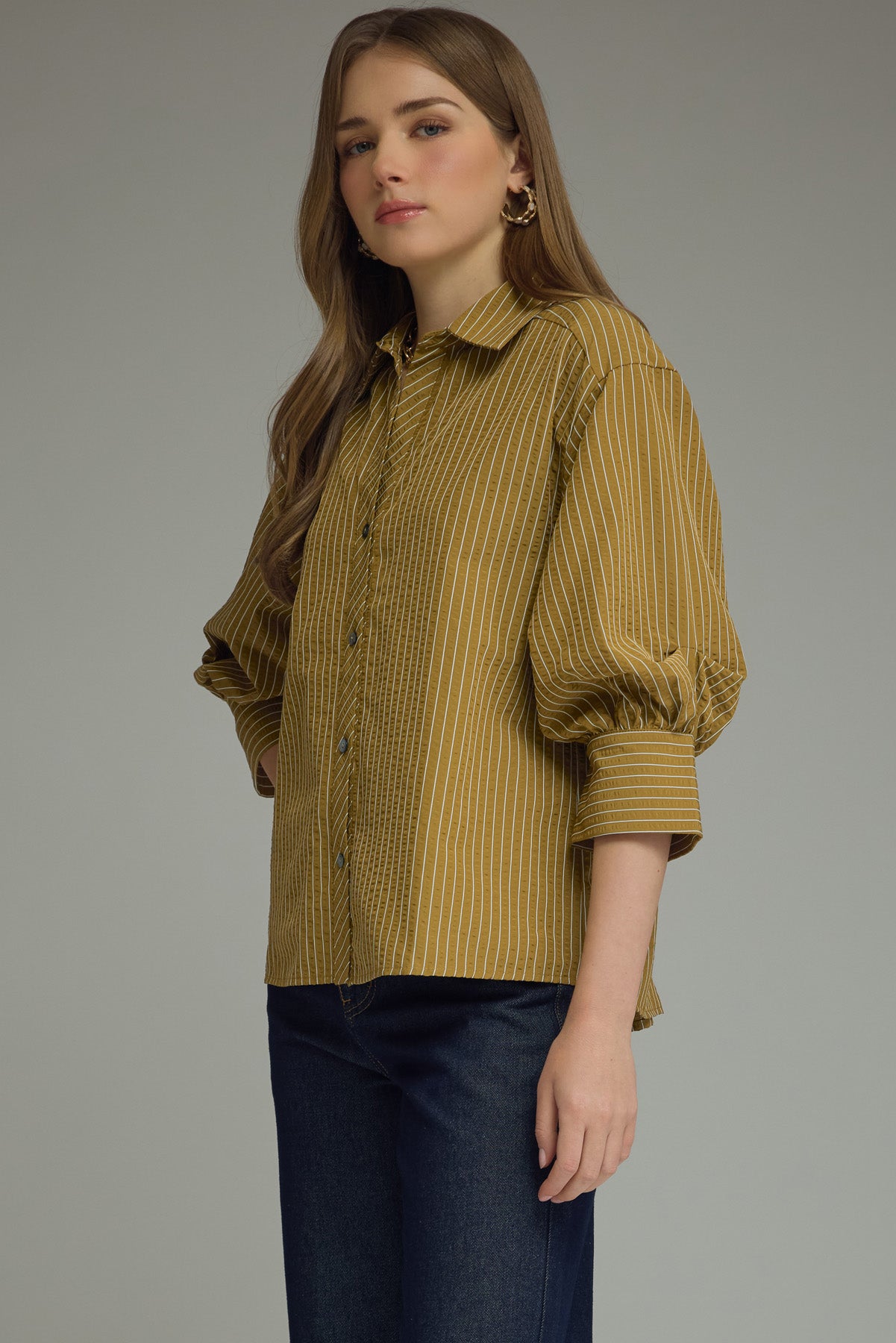 Olive 3/4 sleeves pinstripe top