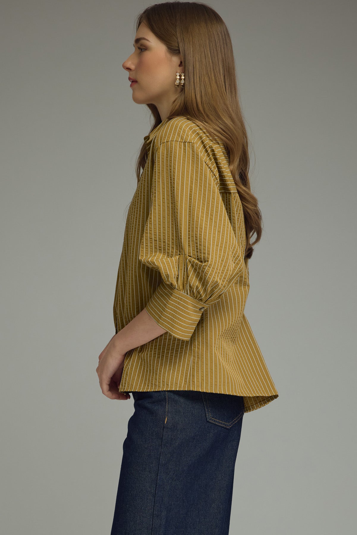 Olive 3/4 sleeves pinstripe top