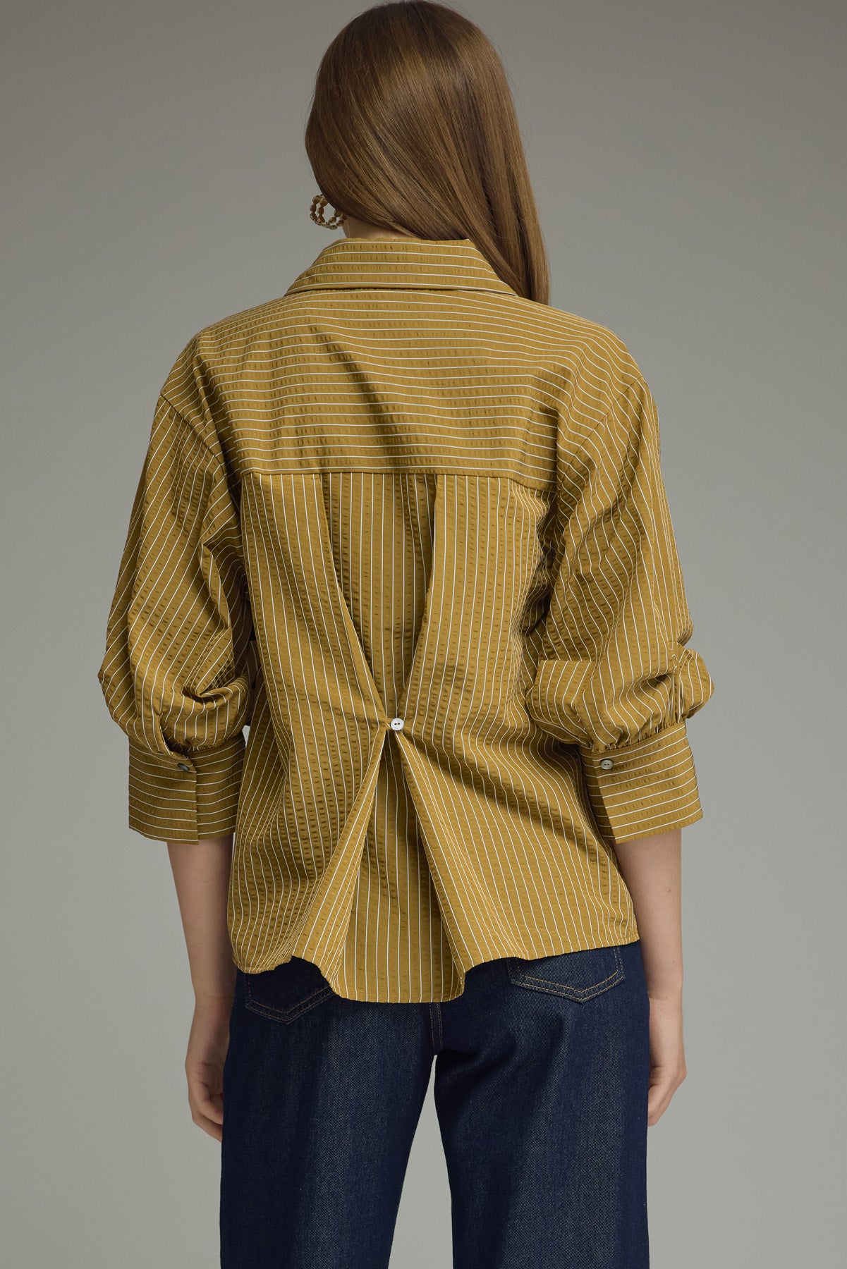 Olive 3/4 sleeves pinstripe top