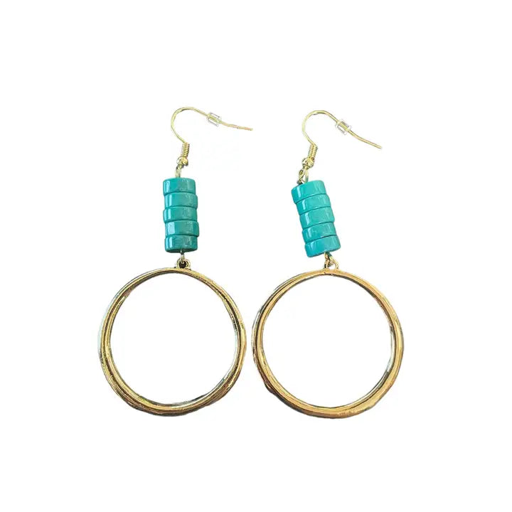 3"" Gold Hoop Earring w/ Turquoise Beaded Accent On Fishhook