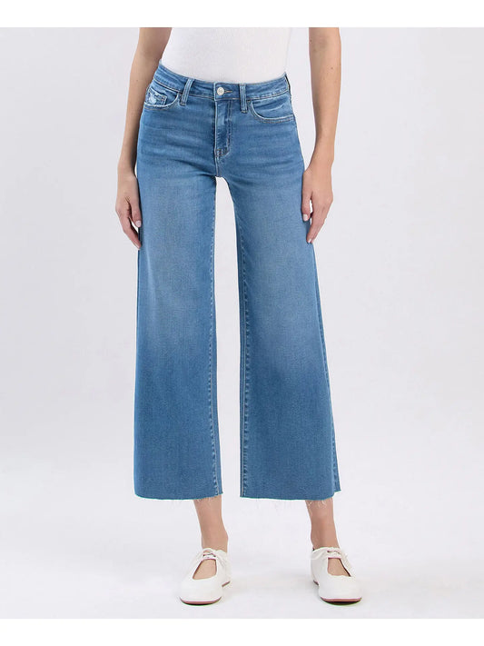 Vervet High Rise Clean Cut Raw Hem Crop Slim Wide Jeans
