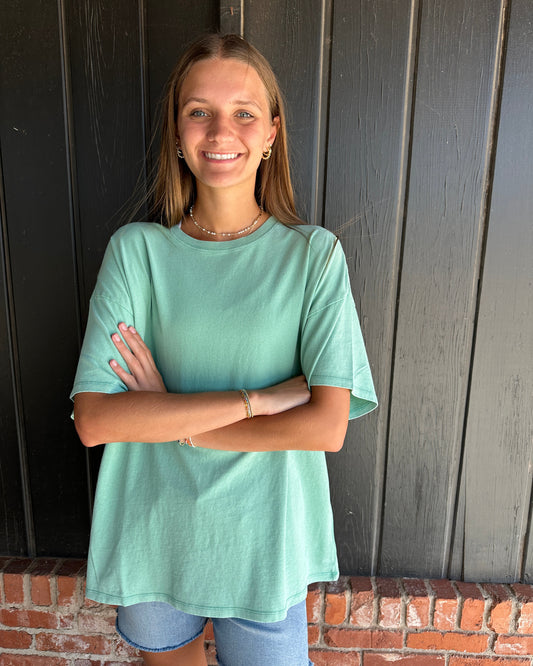 Emerald Mineral Wash Oversized Crew Neck Tee