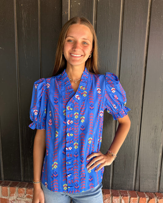 The Aimee Blue mix puff sleeve top