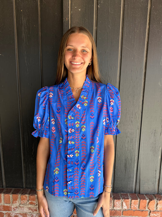 The Aimee Blue mix puff sleeve top