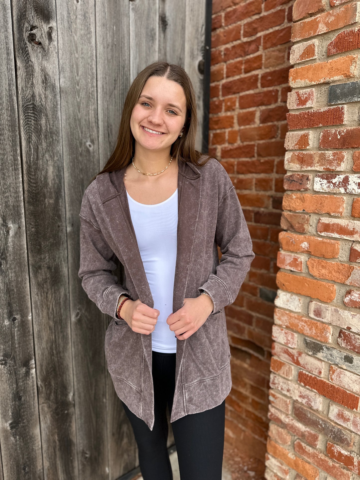 Brown Mineral Washed Cardigan