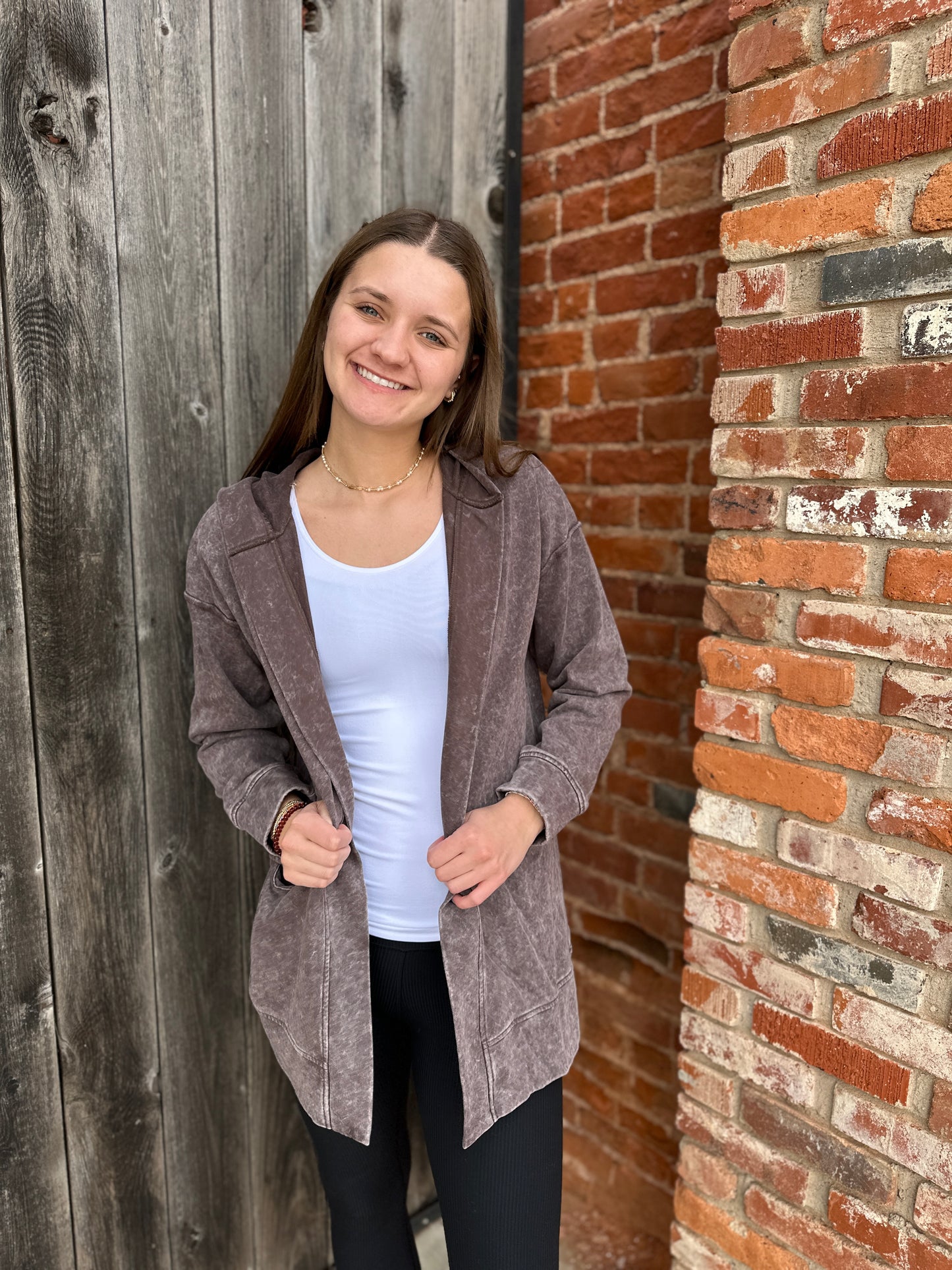 Brown Mineral Washed Cardigan