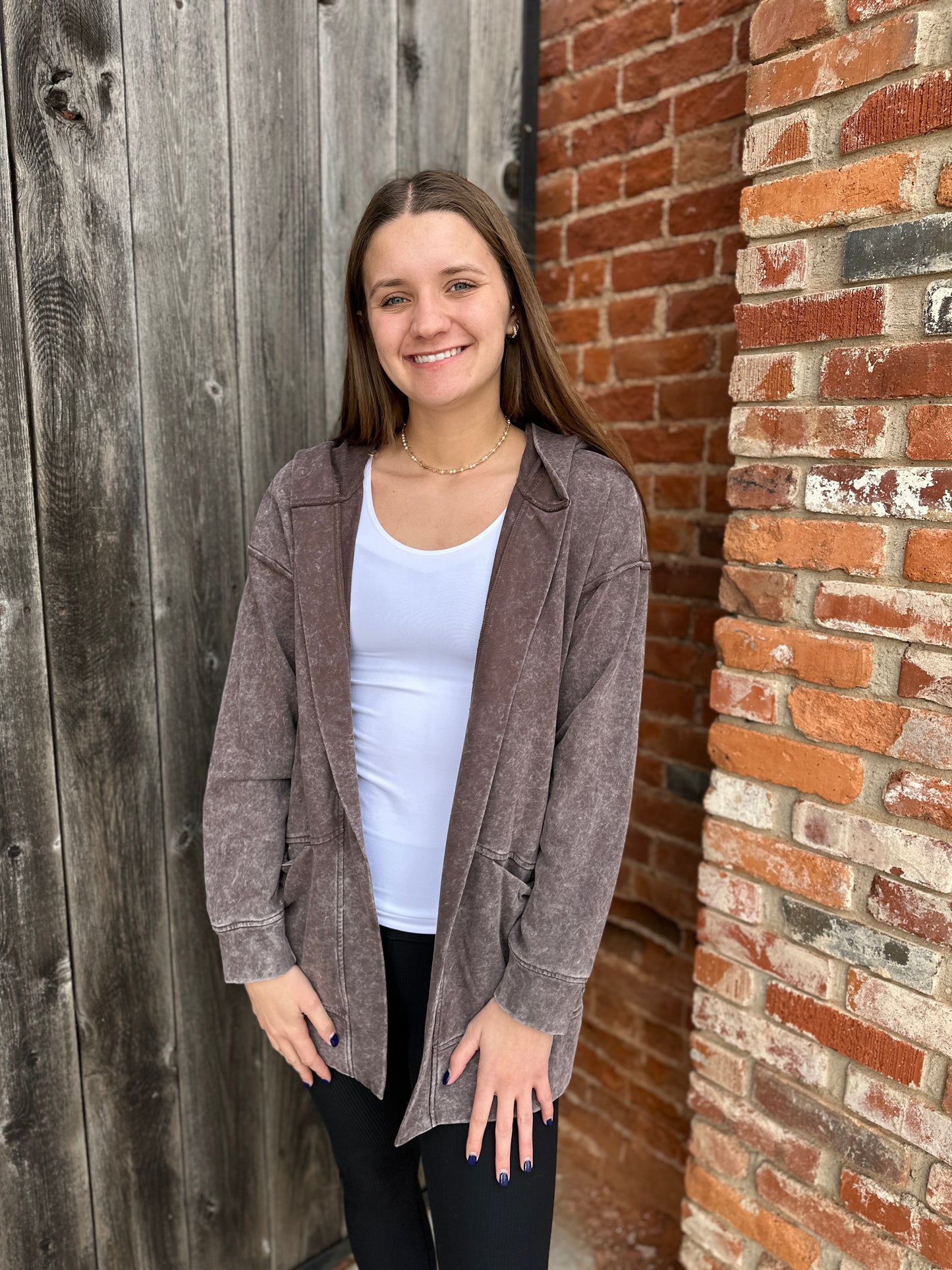 Brown Mineral Washed Cardigan