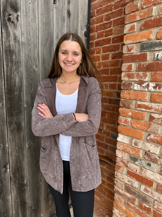 Brown Mineral Washed Cardigan