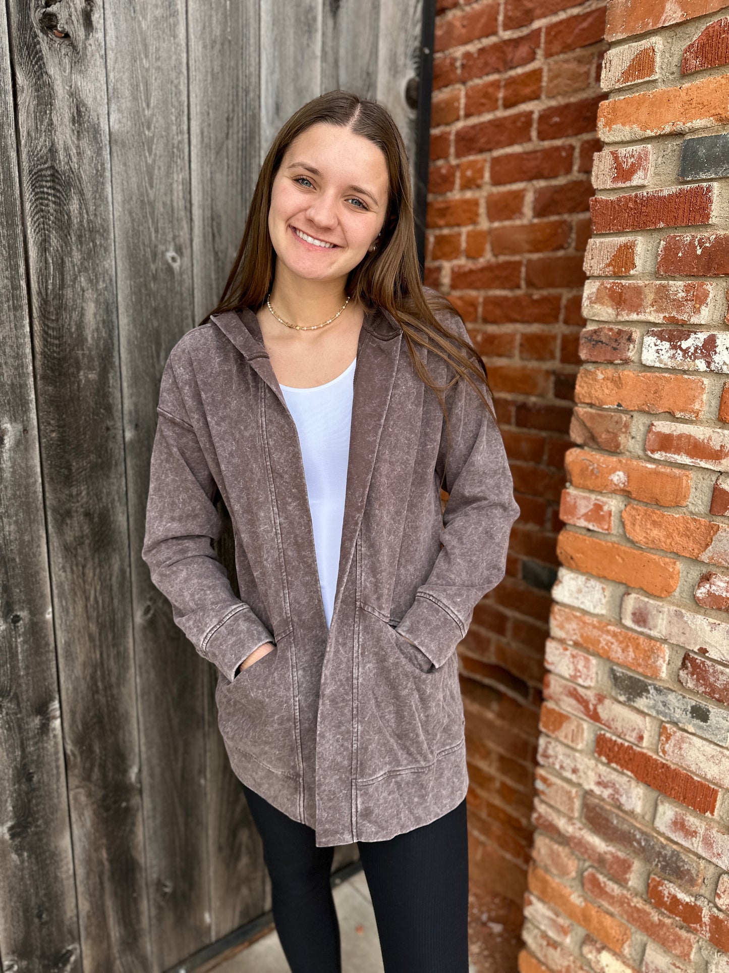 Brown Mineral Washed Cardigan