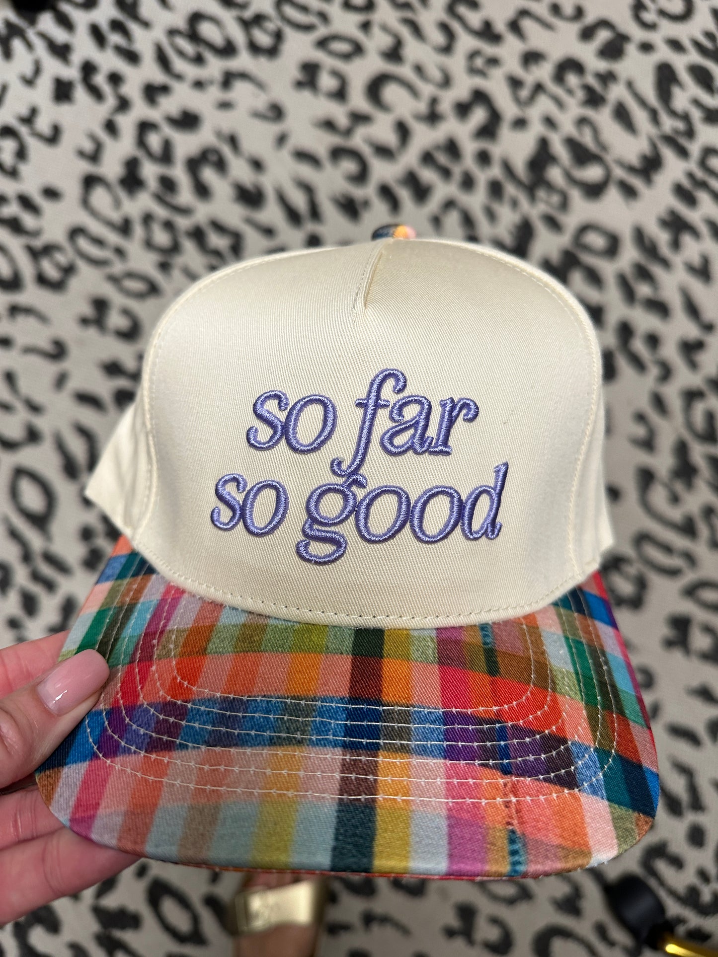 So Far So Good Plaid Trucker Hat