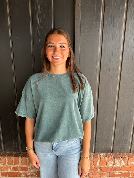Dark Teal Mineral Wash Oversized Crew Neck T-Shirts