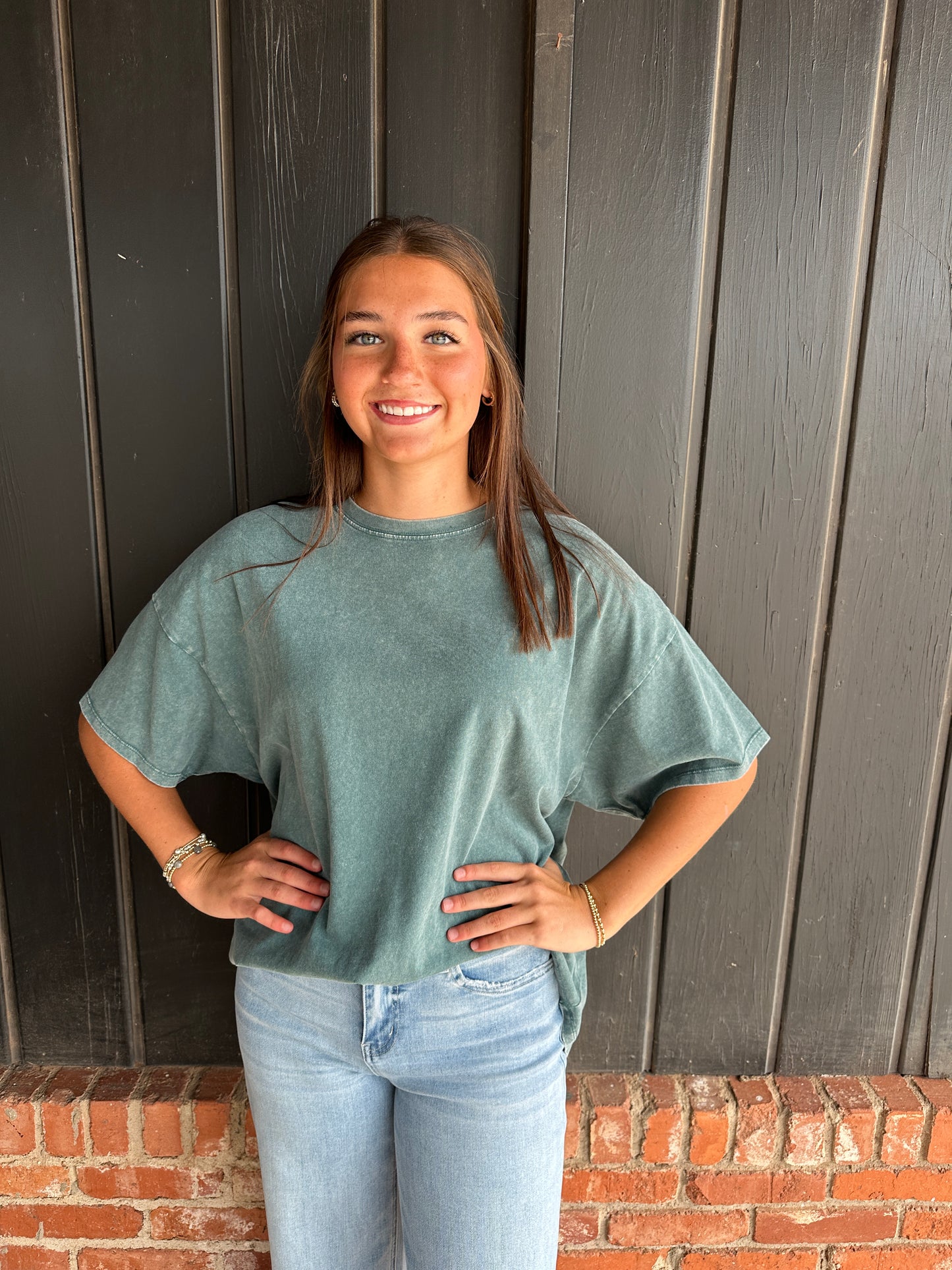 Dark Teal Mineral Wash Oversized Crew Neck T-Shirts