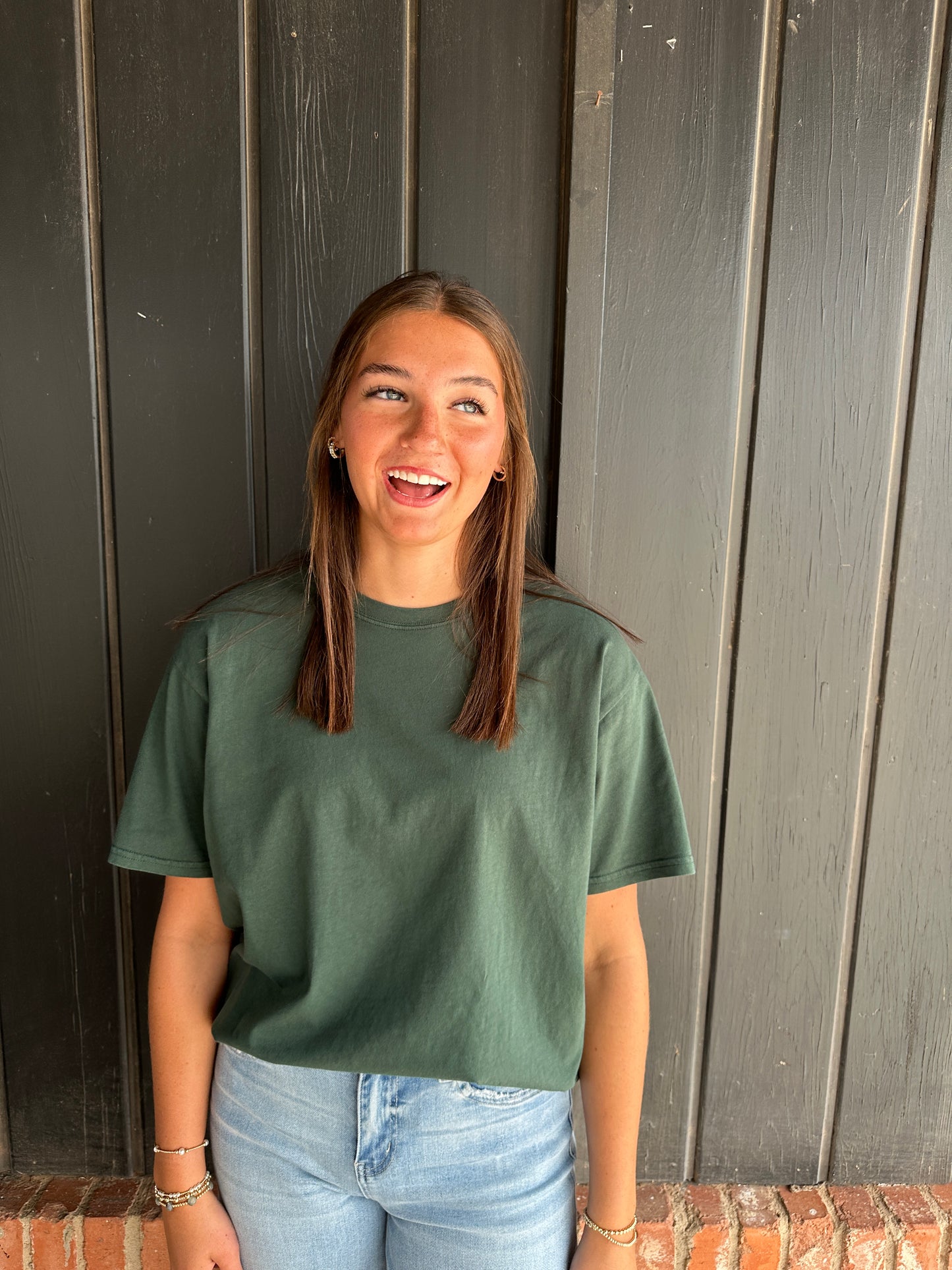 Dark Green Crew Neck Pigment Dye T-Shirt
