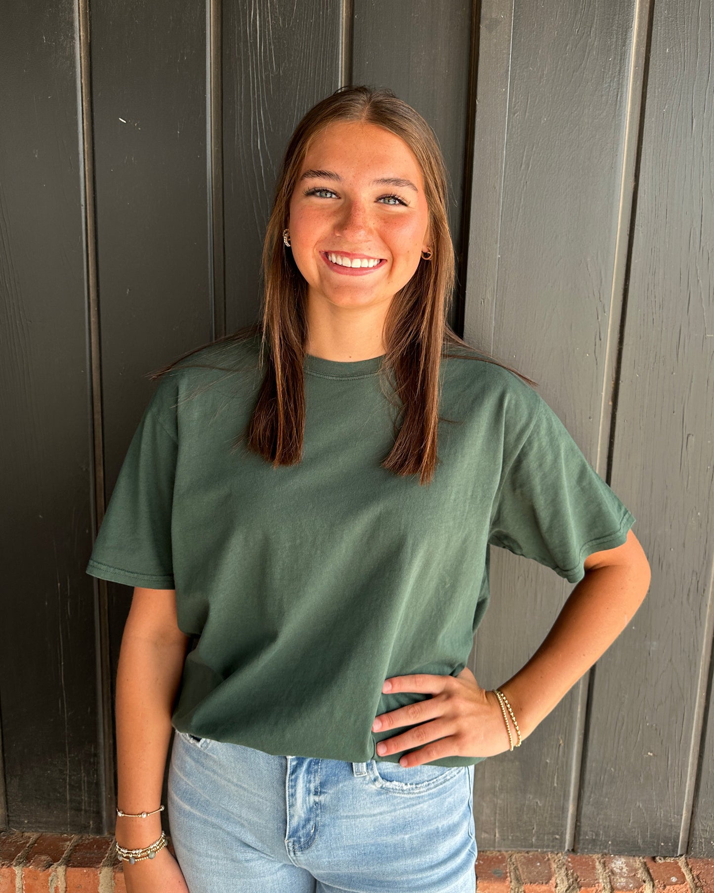 Dark Green Crew Neck Pigment Dye T-Shirt