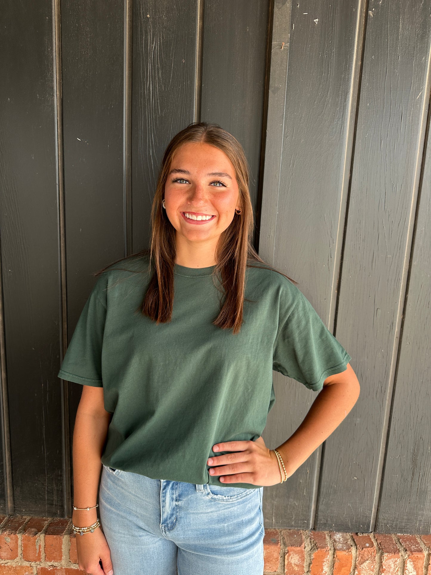 Dark Green Crew Neck Pigment Dye T-Shirt