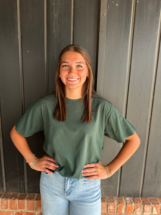 Dark Green Crew Neck Pigment Dye T-Shirt