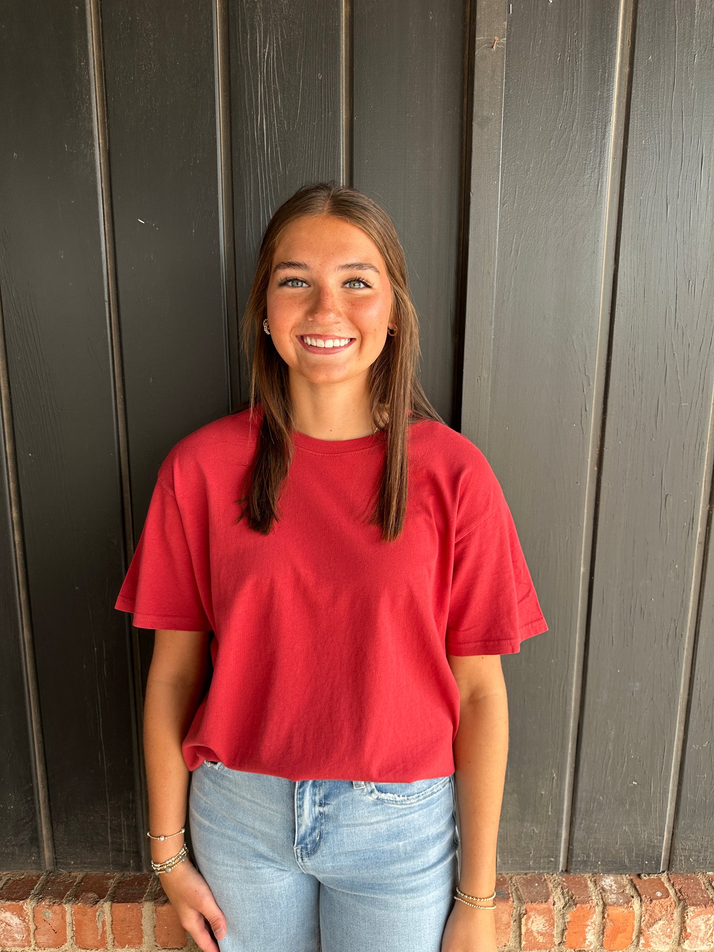 Dark Red Crew Neck Pigment Dye T-Shirt