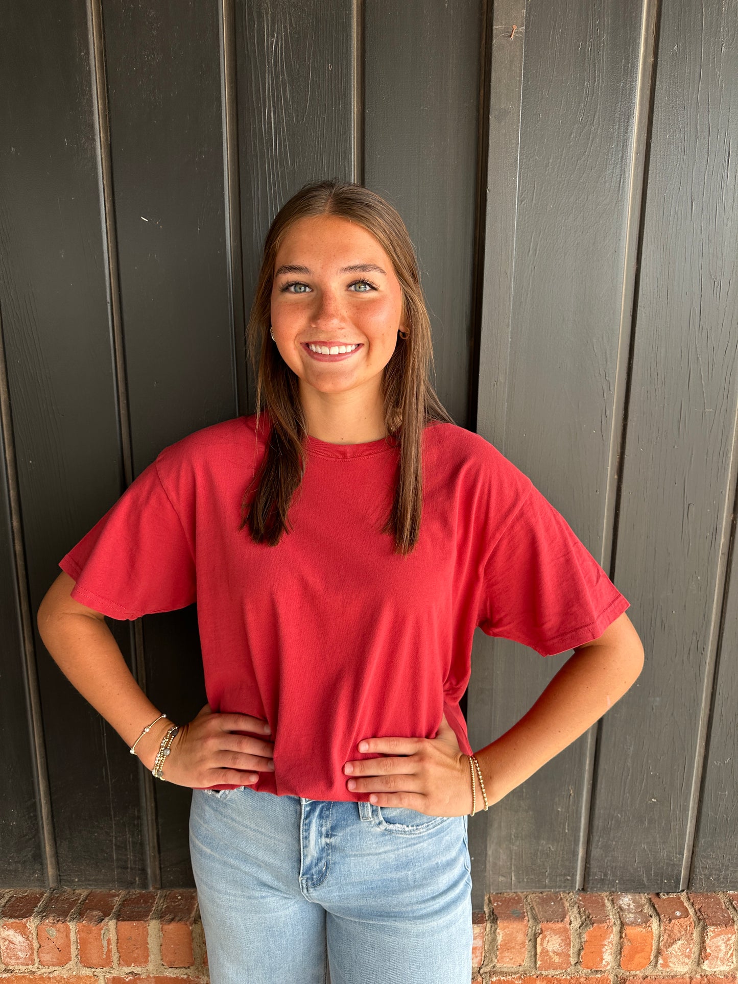 Dark Red Crew Neck Pigment Dye T-Shirt