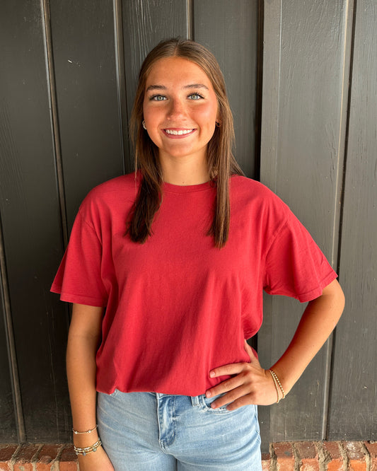 Dark Red Crew Neck Pigment Dye T-Shirt