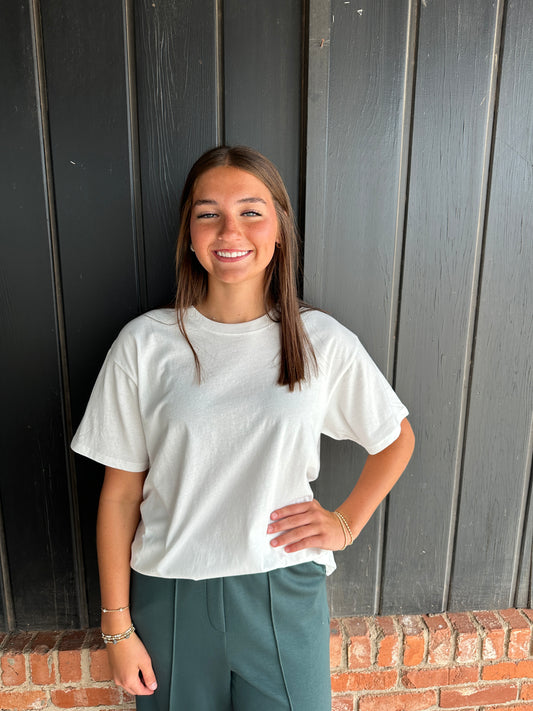 White Crew Neck Pigment Dye T-Shirt