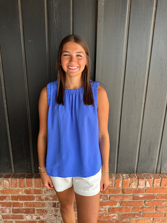 Sapphire Ruffle Neck Sleeveless Top