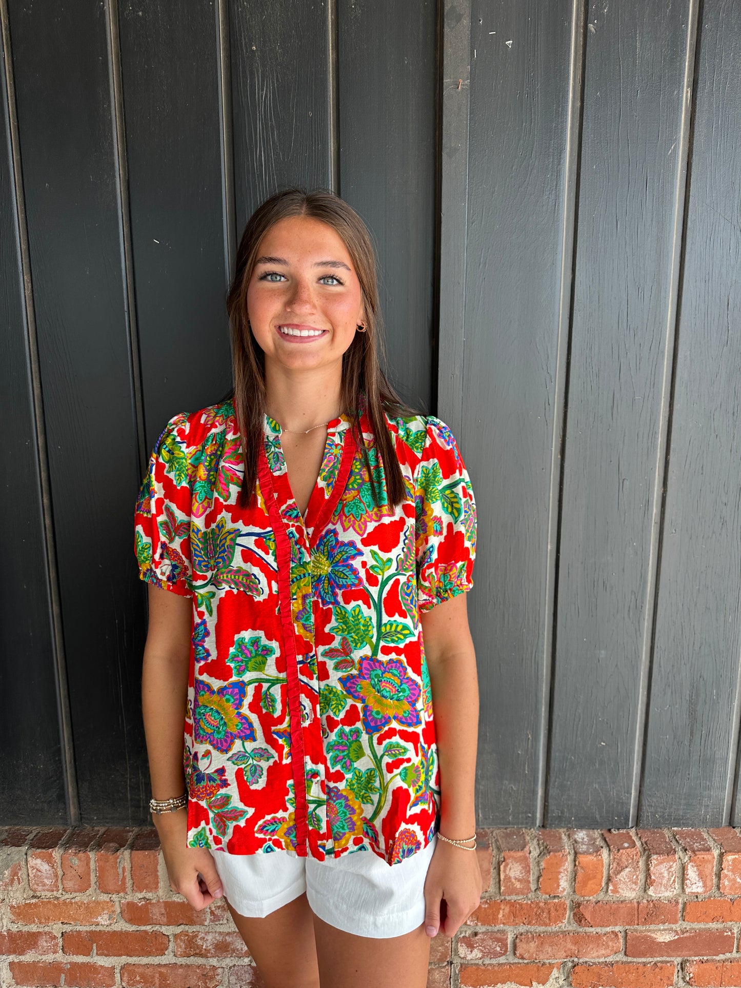 Red Floral Print Top