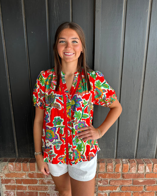 Red Floral Print Top