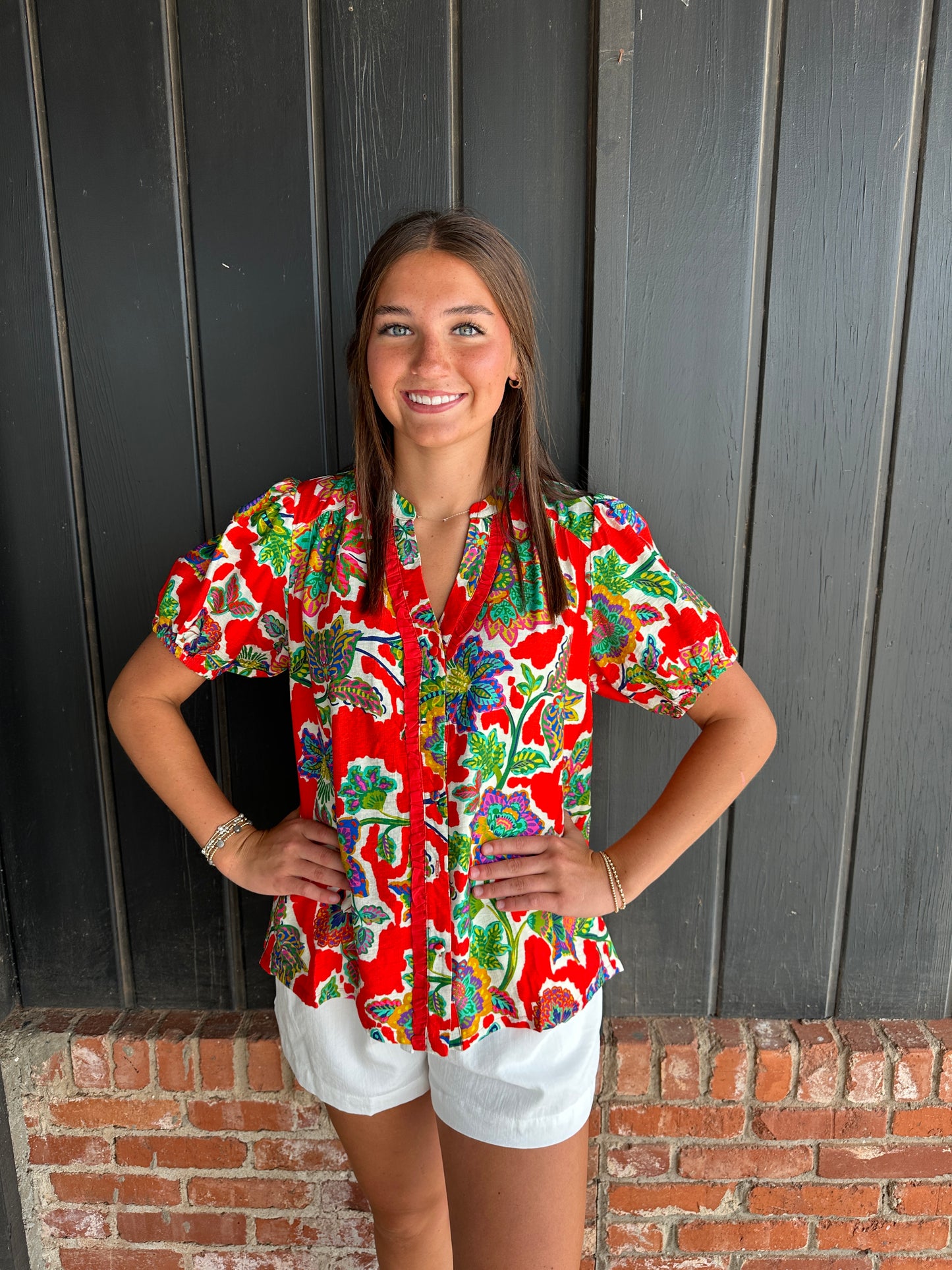 Red Floral Print Top