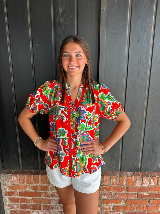 Red Floral Print Top