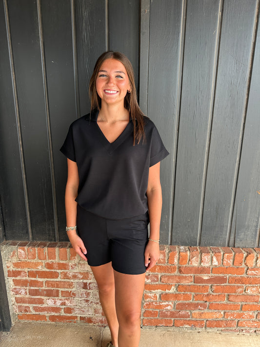 Black Collared thin modal top