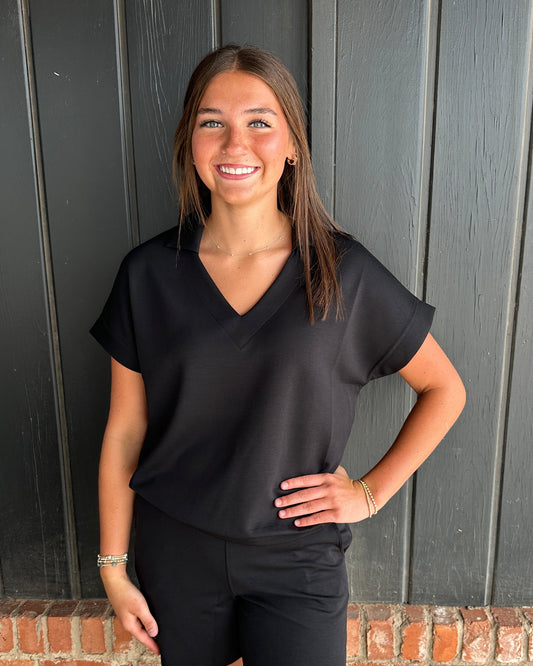 Black Collared thin modal top