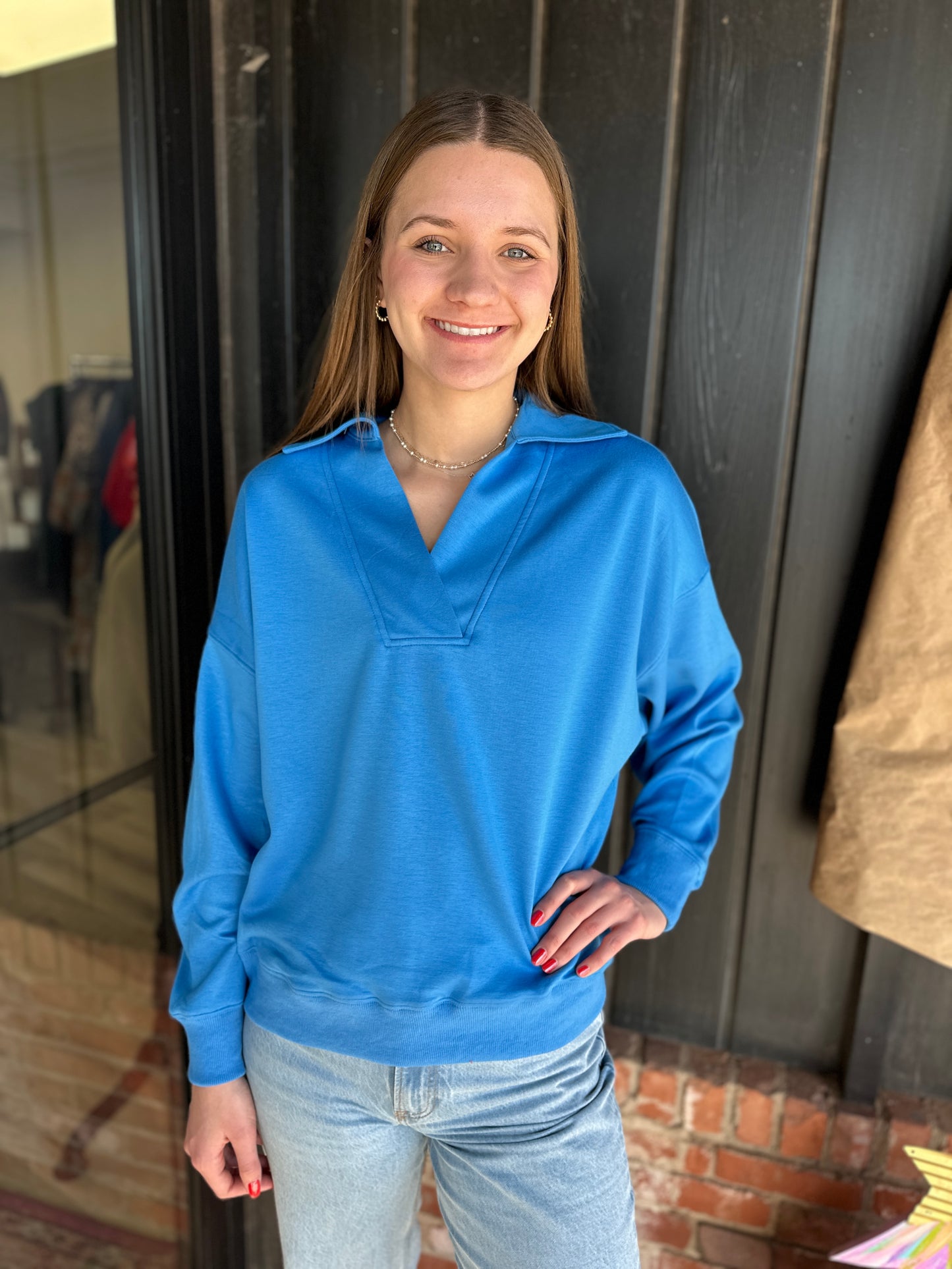 Blue V neck pullover