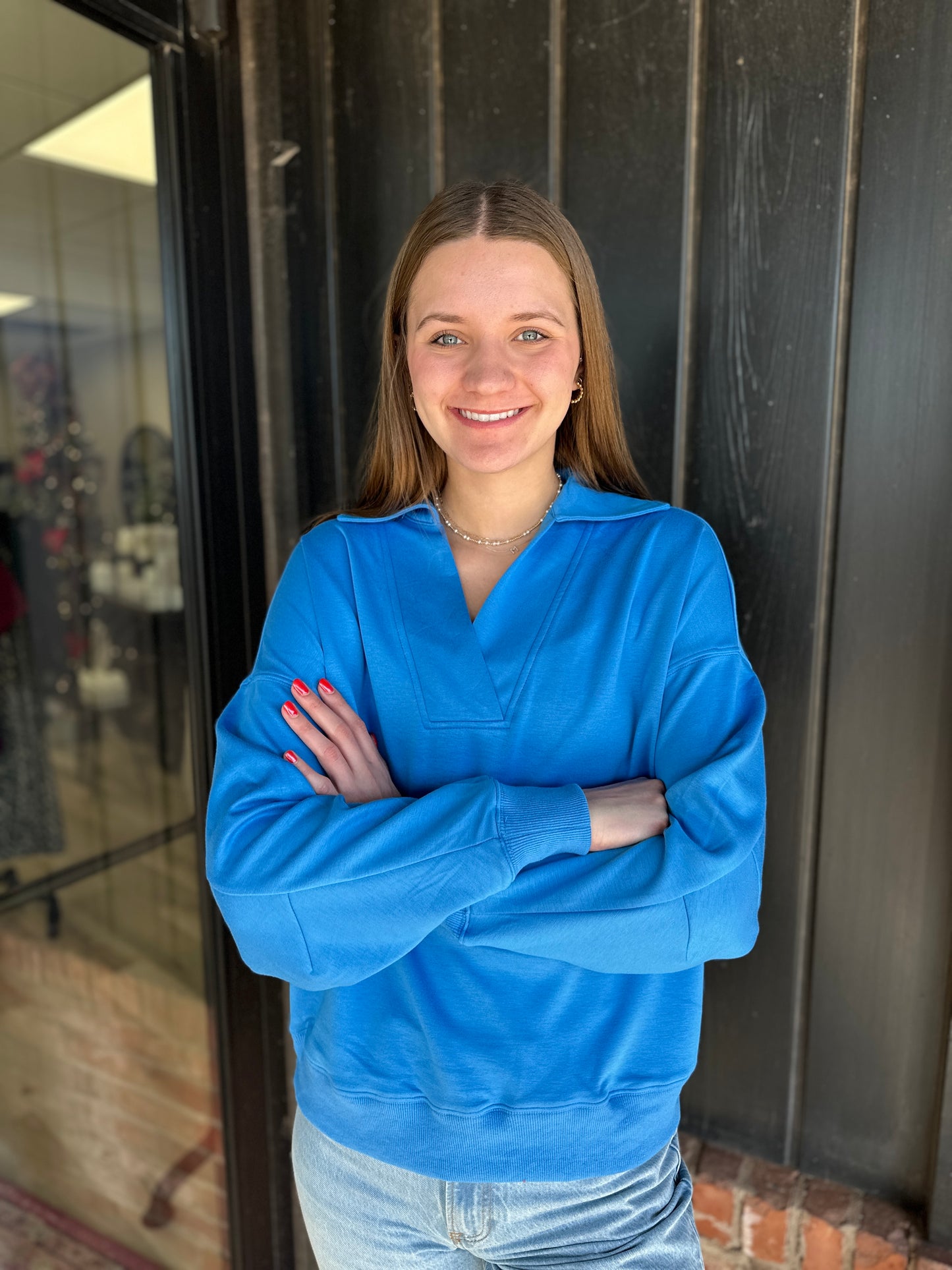 Blue V neck pullover