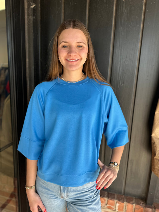 Blue Raglan Short Sleeve Top