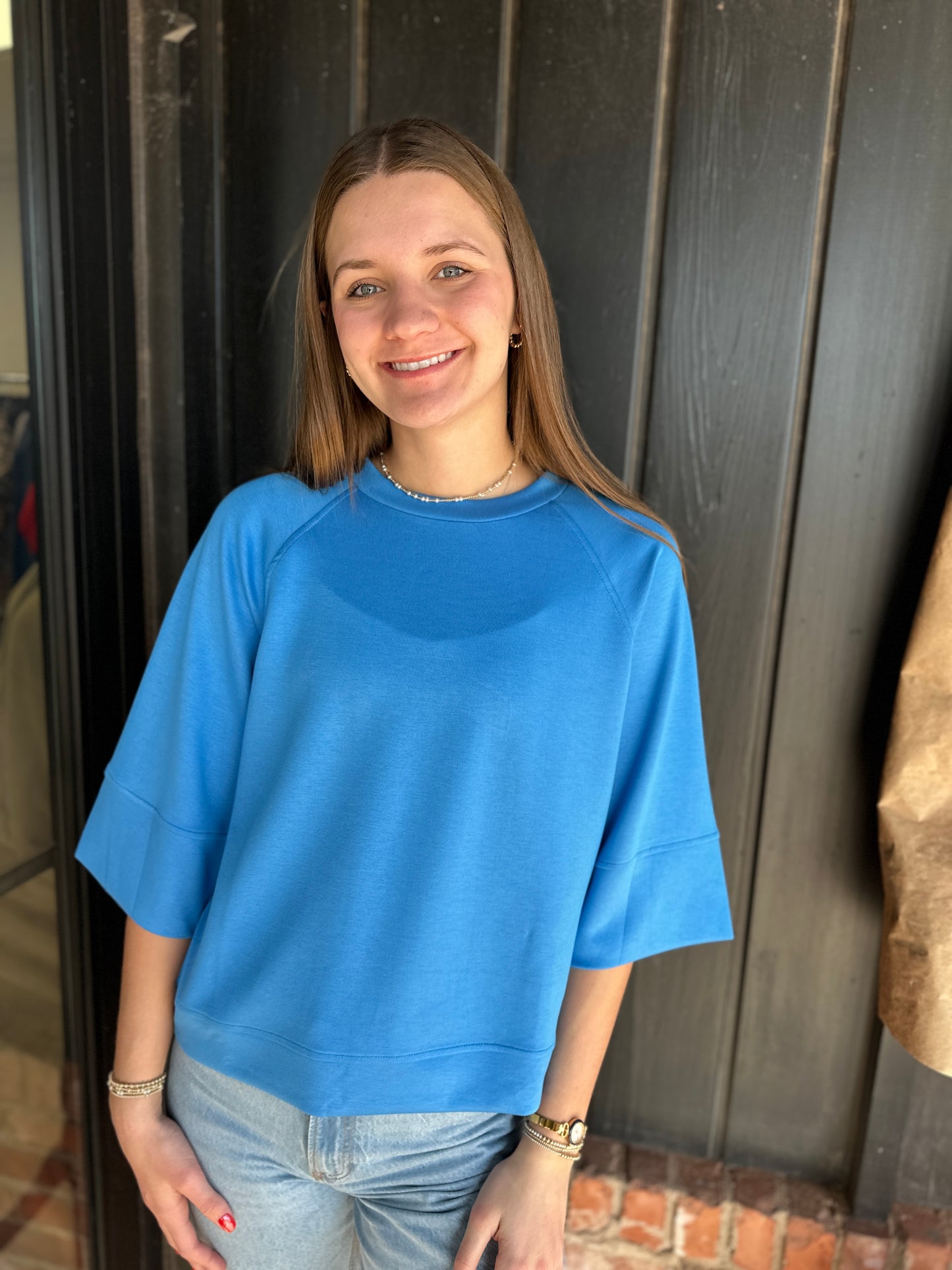 Blue Raglan Short Sleeve  Top