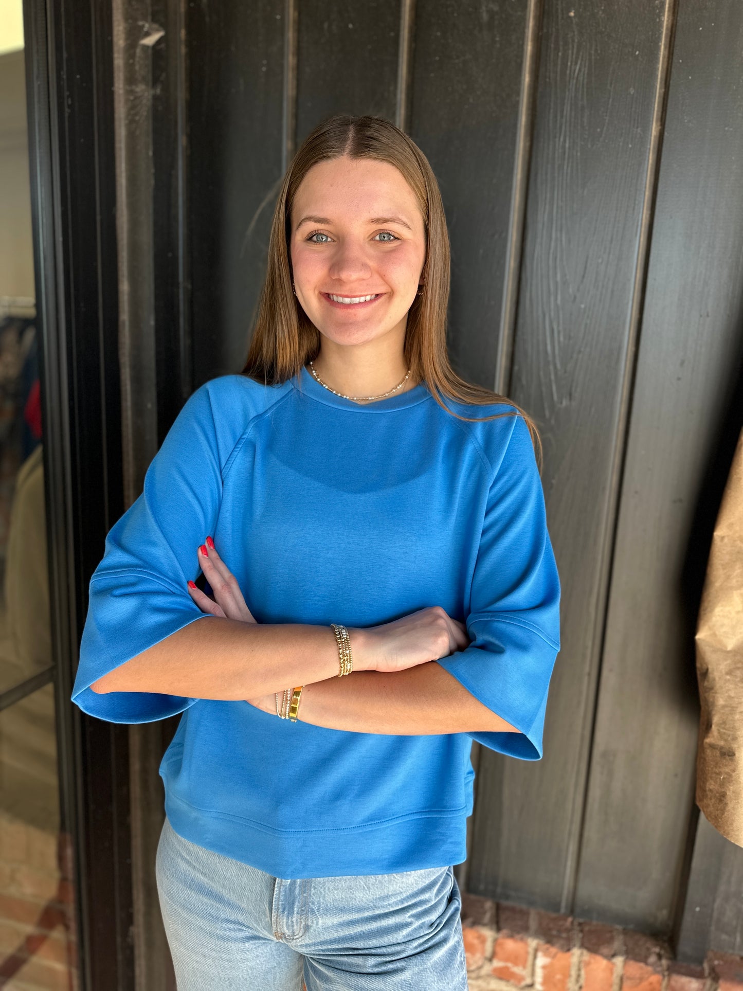 Blue Raglan Short Sleeve  Top